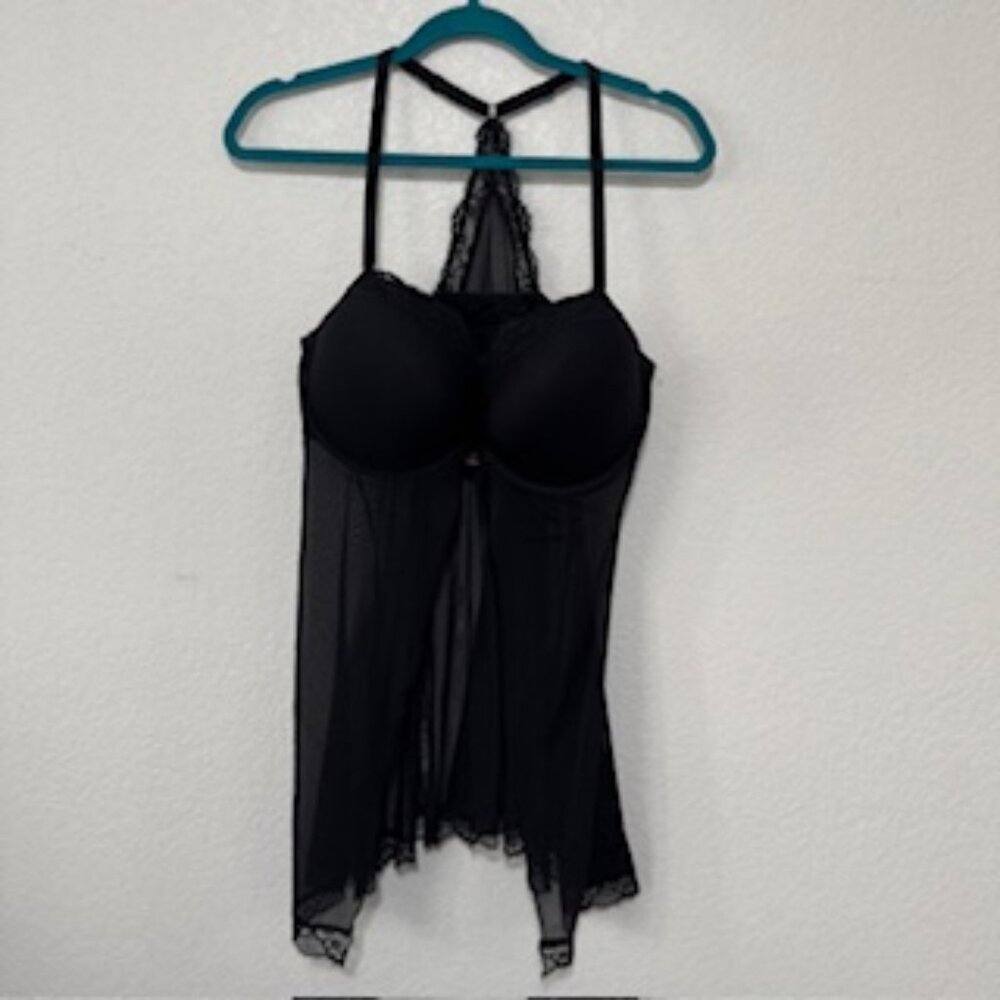 Babydoll Lingerie Women XL Black Lace Mesh Underwire Racerback